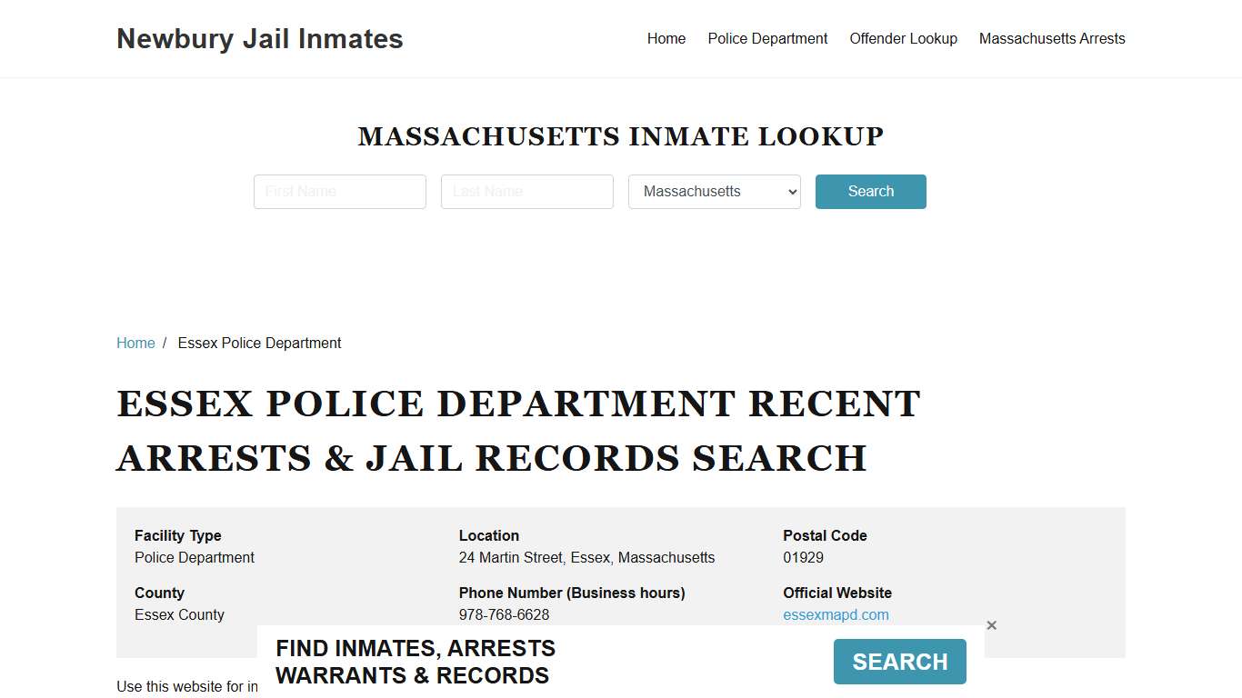 Essex Police Department, MA Arrests, Records, Jail Roster Lookup