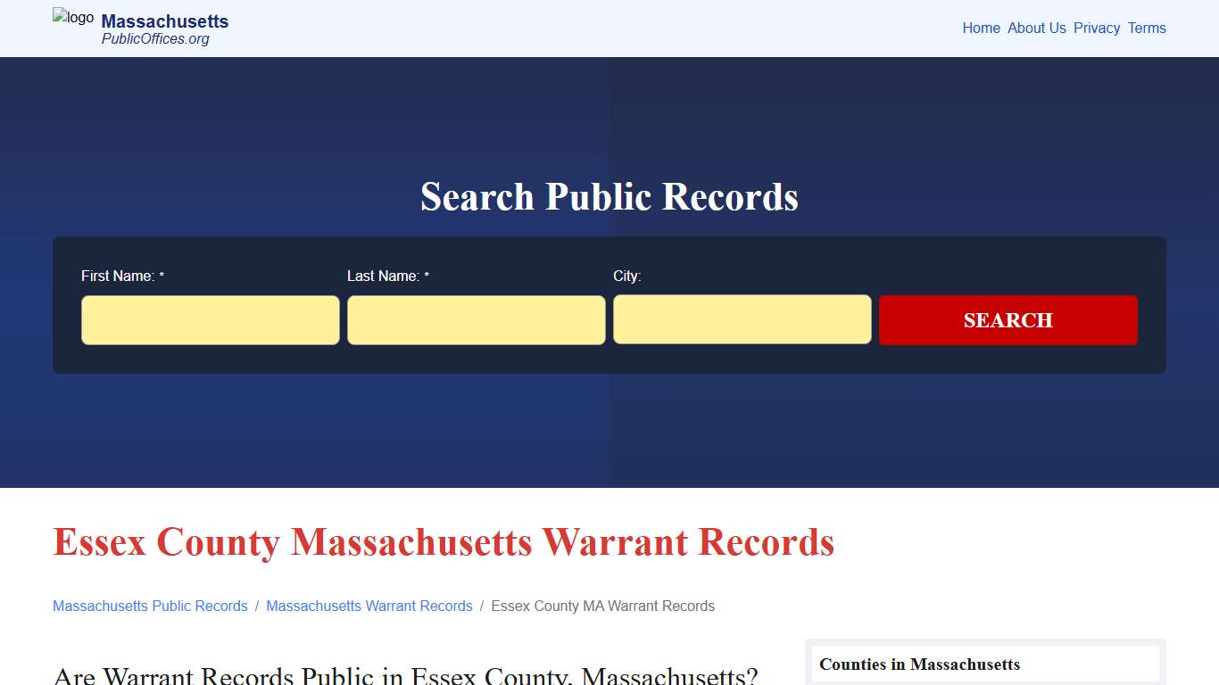 Essex County, MA Warrant Records Search – PublicOffices.org