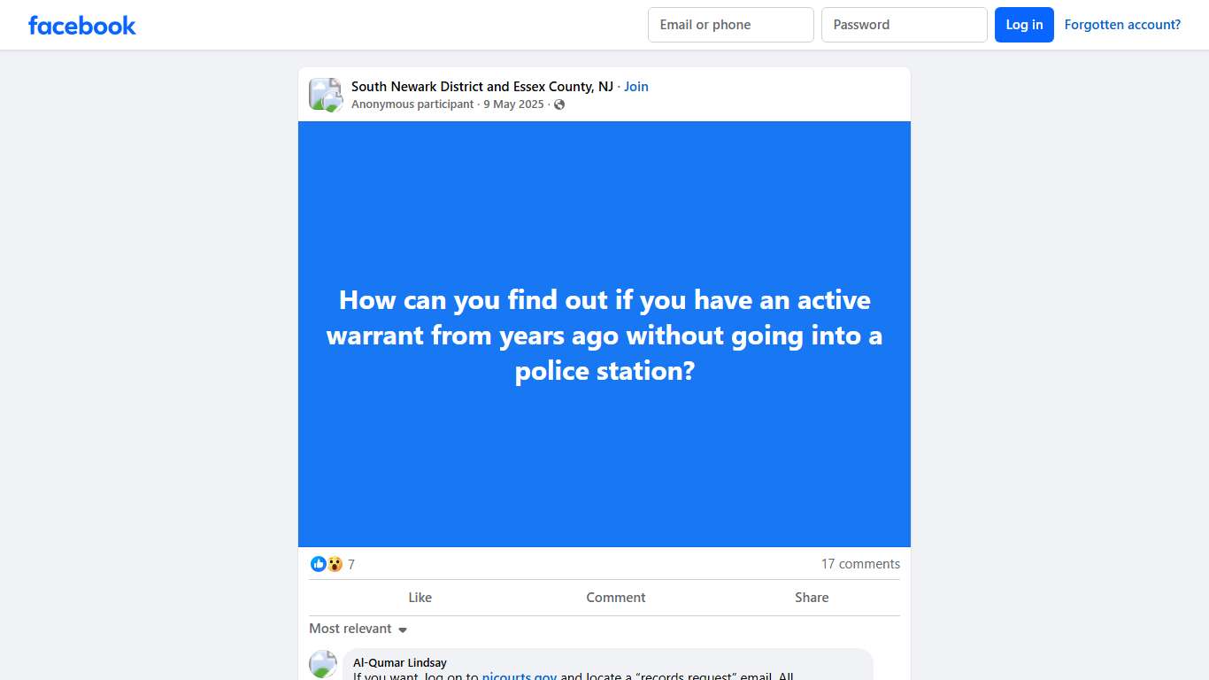 South Newark District and Essex County, NJ | How can you find out if you have an active warrant from years ago without going into a police station | Facebook